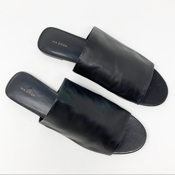 Via Spiga Shoes - Via Spiga slides black sandal leather shoes 11.5